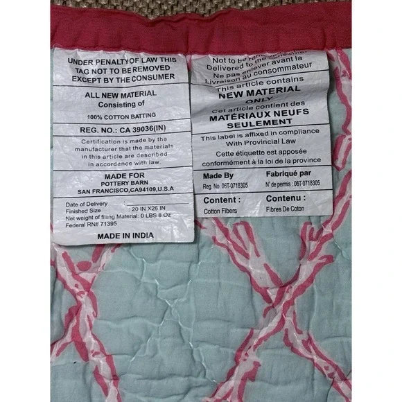 Pottery Barn Lilly Pulitzer Sham Fan Sea Pants Reversible Cotton Quilted Std - Picture 11 of 12